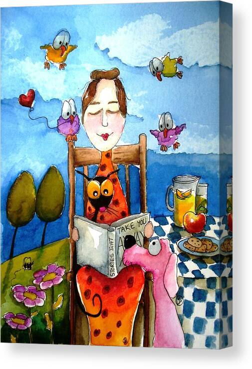 Lucia Stewart Canvas Print featuring the painting Grandma's Story Time by Lucia Stewart