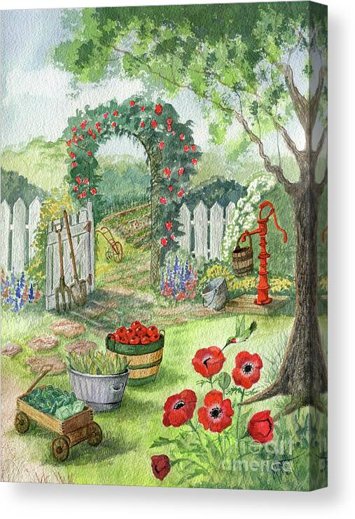 Old Picket Fence Canvas Print featuring the painting Grandpa's Summer Harvest by Marilyn Smith