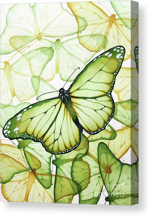 Green Canvas Print featuring the painting Green Butterflies by Christina Meeusen