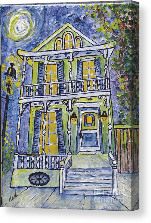 Structure Canvas Print featuring the painting Green Garden District Home by Catherine Wilson