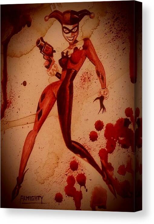 Ryan Almighty Canvas Print featuring the painting HARLEY QUINN - wet blood by Ryan Almighty