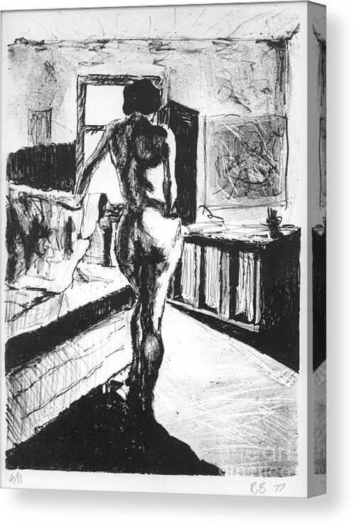 Lithograph Canvas Print featuring the mixed media Her Back by Ronald Bissett
