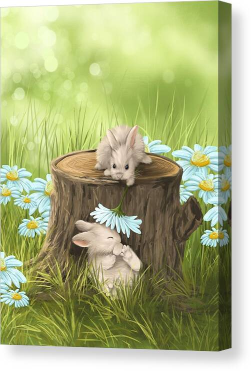 Bunny Canvas Print featuring the painting Hi there by Veronica Minozzi
