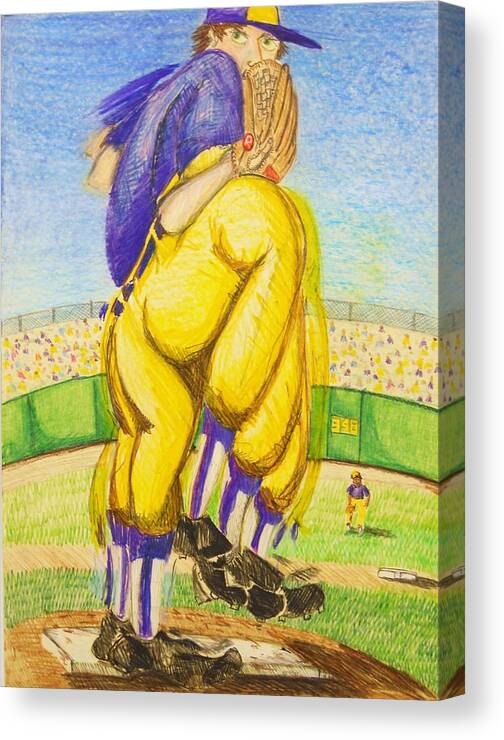 Baseball Canvas Print featuring the drawing High Leg Kick by Jame Hayes