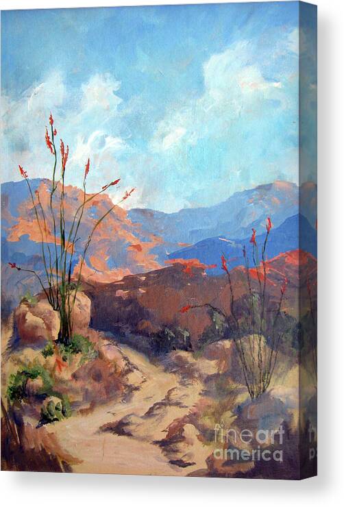 Framed Desert Scape Canvas Print featuring the painting Hiking the Santa Rosa Mountains by Maria Hunt