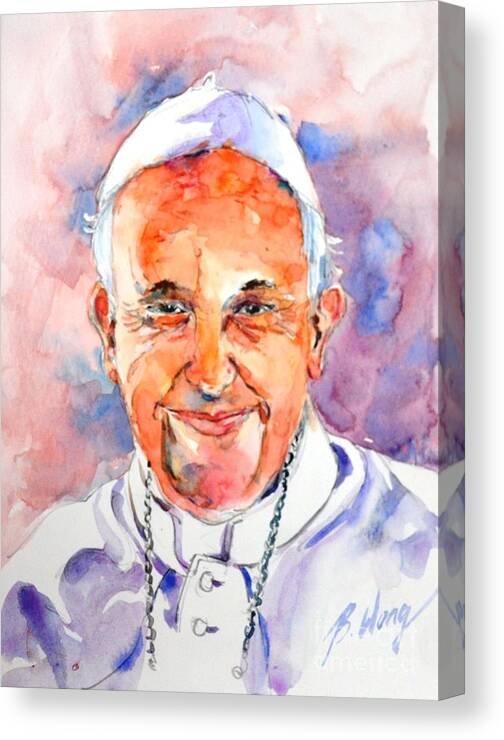 Pope Francis Canvas Print featuring the painting Holy Father #1 by Betty M M Wong