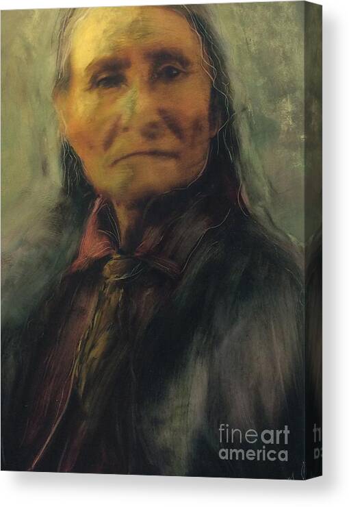 Elder Native American Indian First Nations Aboriginal Indigenous Canvas Print featuring the painting Honoring Geronimo by FeatherStone Studio Julie A Miller