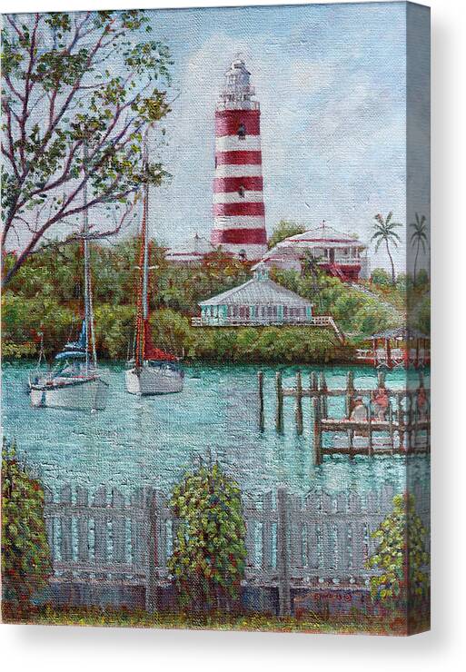Hope Town Canvas Print featuring the painting Hope Town Lighthouse by Ritchie Eyma