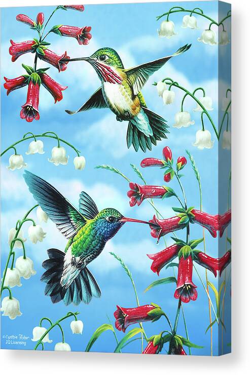 Hummingbird Canvas Print featuring the painting Humming Birds by JQ Licensing