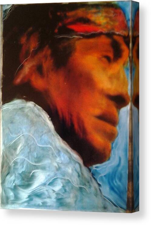 Native Native Men First Nation Global Indegineous Aboriginal Native American Canvas Print featuring the painting In Cool Clear Waters by FeatherStone Studio Julie A Miller