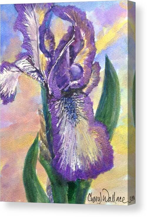 Flower Canvas Print featuring the painting Iris at Sunset by Cheryl Wallace
