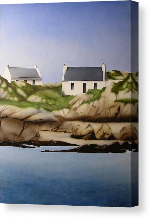 Island Cottages Ireland Seascape Canvas Print featuring the painting Island cottages by Kevin Gallagher