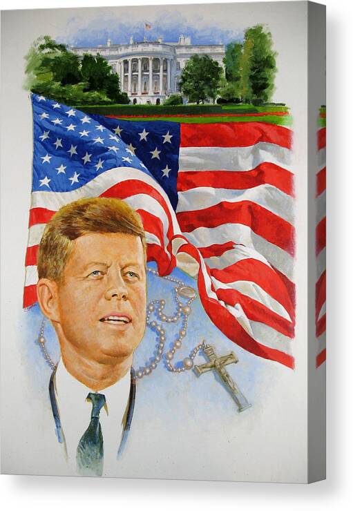 Portrait Canvas Print featuring the painting John Kennedy Catholic by Cliff Spohn
