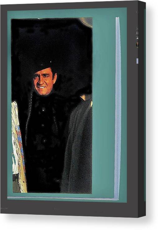 Johnny Cash Flanked By Chill Wills And Andy Devine Collage Old Tucson Arizona 1971 Canvas Print featuring the photograph Johnny Cash flanked by Chill Wills and Andy Devine collage Old Tucson Arizona 1971-2009 by David Lee Guss