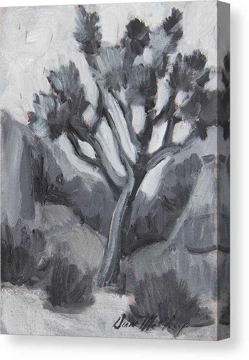 Joshua Tree Canvas Print featuring the painting Joshua Tree Black and White Study by Diane McClary