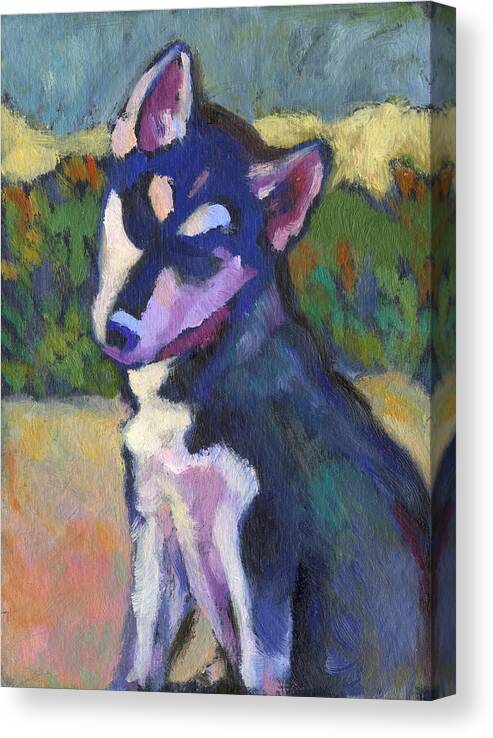 Siberian Husky Canvas Print featuring the painting Kaila Puppy by Linda Ruiz-Lozito