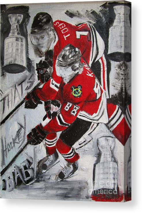 Patrick Kane Canvas Print featuring the painting Kane Toews 3 Cups by John Sabey Jr