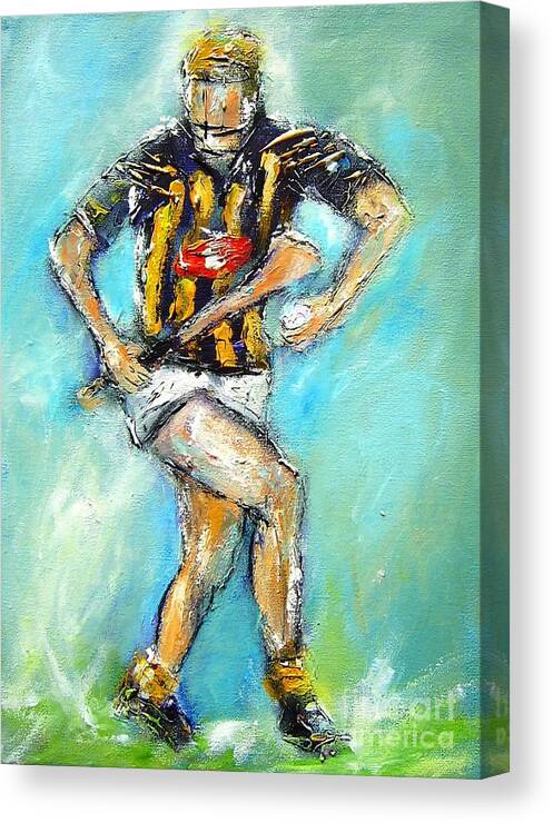 Kilkenny Canvas Print featuring the painting Kilkenny hurling star by Mary Cahalan Lee - aka PIXI