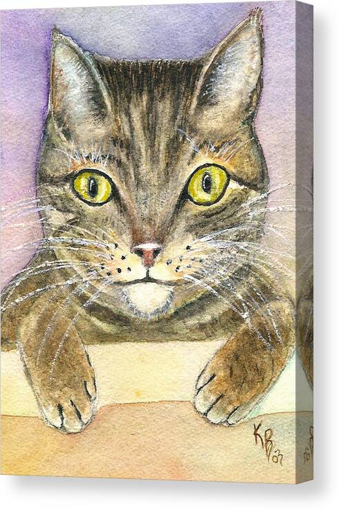 Cat Canvas Print featuring the painting Kitty by Karen Fleschler