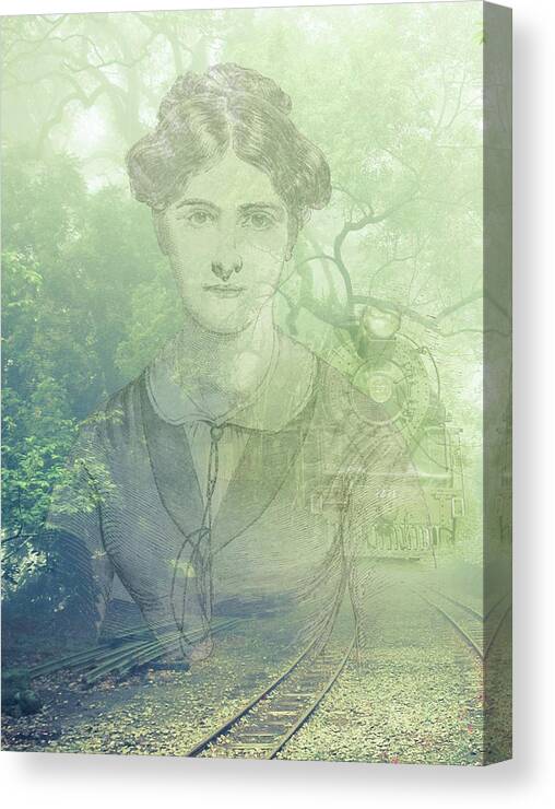 Ghostly Canvas Print featuring the mixed media Lady On The Tracks by Digital Art Cafe