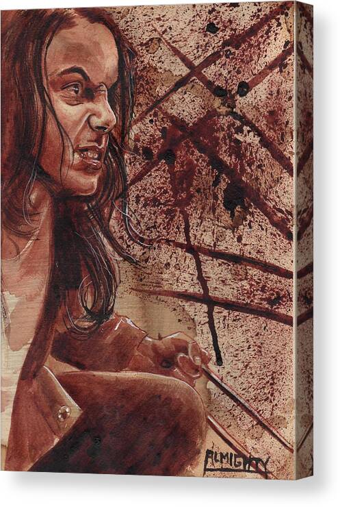 Ryanalmighty Canvas Print featuring the painting Laura - dry blood by Ryan Almighty