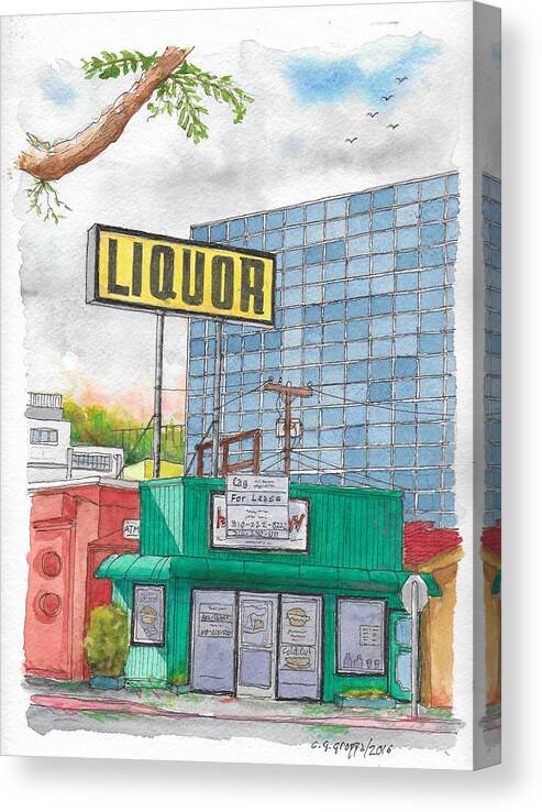 Liquor For Lease Canvas Print featuring the painting Liquor for lease in Burbank, California by Carlos G Groppa