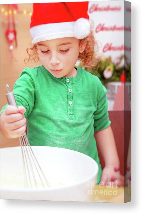 Baby Canvas Print featuring the photograph Little boy making Christmas cookies by Anna Om