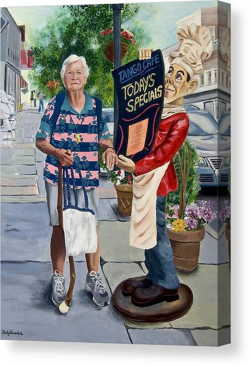Elderly Woman Canvas Print featuring the painting Little Lady from Saugerties by Judy Swerlick