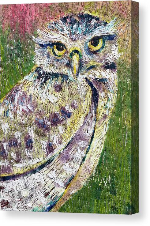 Owl Canvas Print featuring the painting Little Owl by AnneMarie Welsh