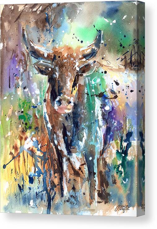 Animal Canvas Print featuring the painting Longhorn Steer by Arline Wagner