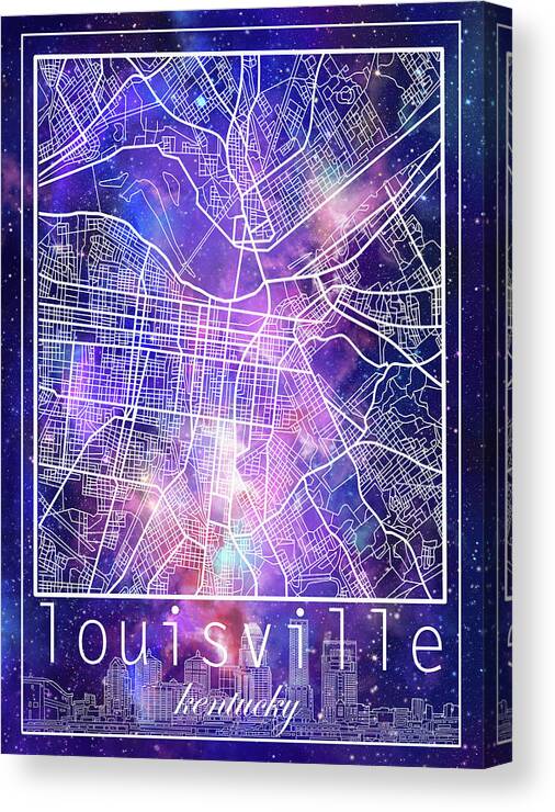 Louisville Canvas Print featuring the digital art Louisville Kentucky City Map 8 by Bekim M