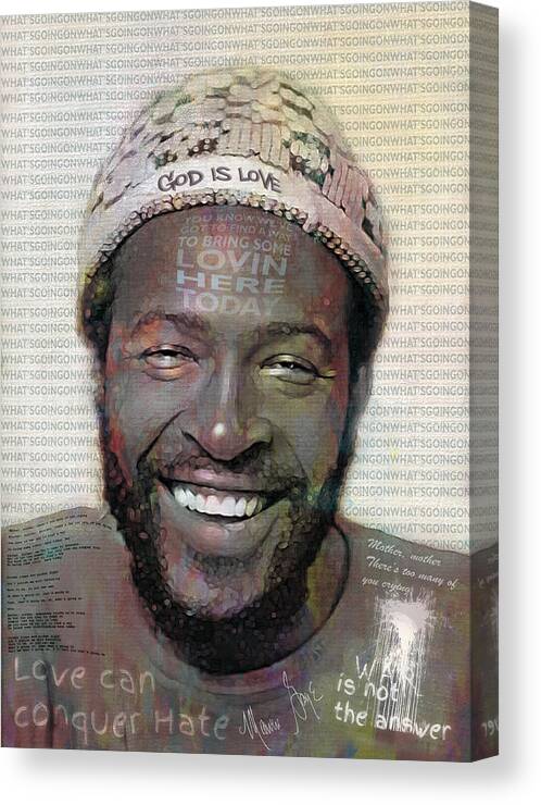 Marvin Gaye Canvas Print featuring the digital art Love Can Conquer Hate by Mal Bray