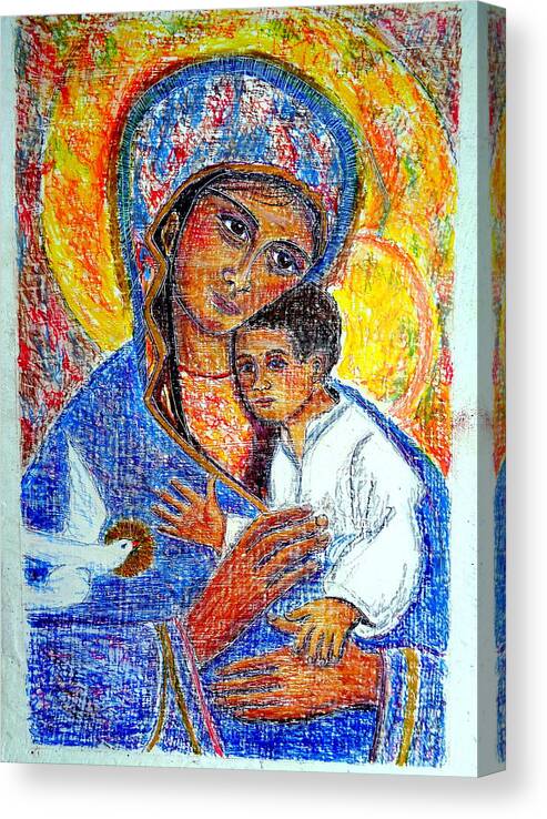 Virgin Mary Canvas Print featuring the painting Madonna and Child by Sarah Hornsby