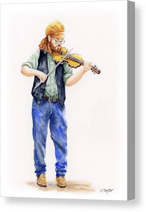 Musician Canvas Print featuring the painting Main Street Minstrel 1 by Lori Taylor