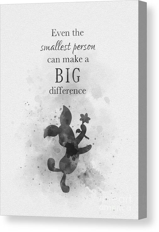 Winnie The Pooh Canvas Print featuring the mixed media Make a big difference black and white by My Inspiration