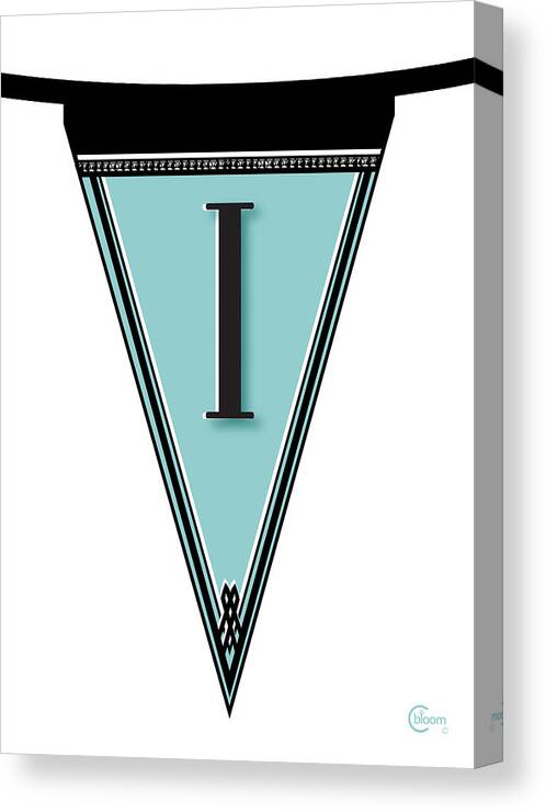 Banner Canvas Print featuring the digital art Pennant Deco Blues Banner initial letter i by Cecely Bloom