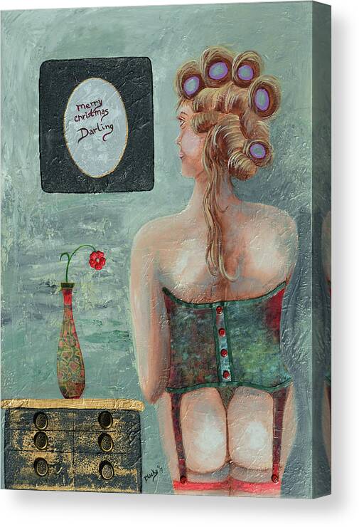 Woman Canvas Print featuring the mixed media Merry Christmas Darling by Donna Blackhall