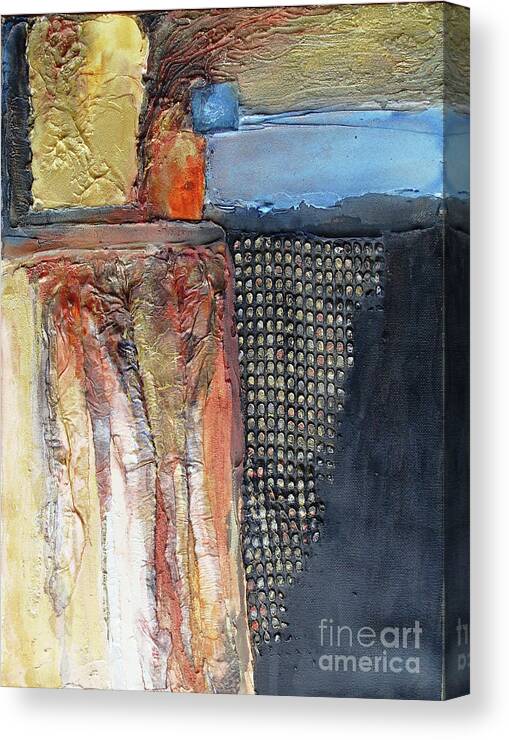 Mixed Media Canvas Print featuring the mixed media Metallic Fall with Blue by Phyllis Howard