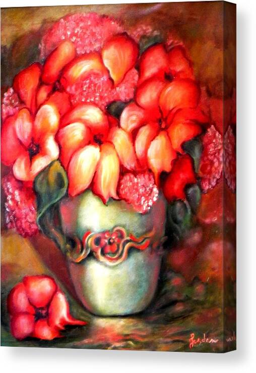Orange Flowers Artwork Canvas Print featuring the painting Mexican Flowers by Jordana Sands
