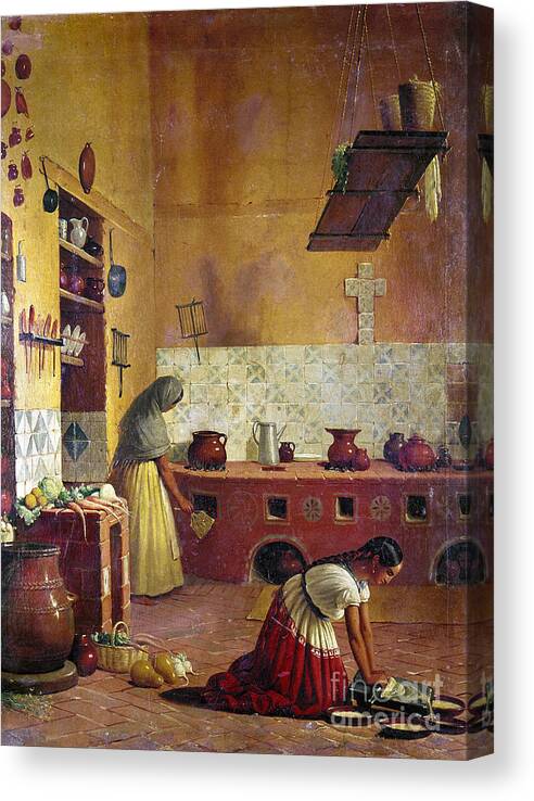 1850 Canvas Print featuring the painting MEXICO KITCHEN, c1850 by Unknown