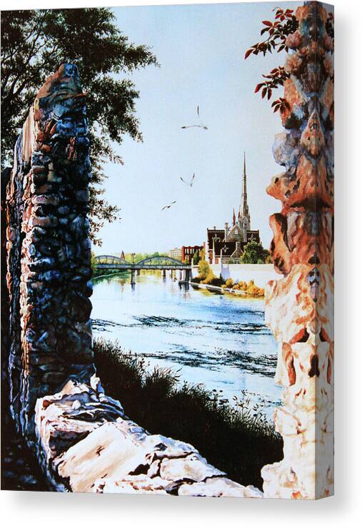 Cambridge Canvas Print featuring the painting Mill Race Look-out by Hanne Lore Koehler