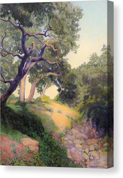 Oaks Canvas Print featuring the painting Montecito Dry River Oaks by Andrew Danielsen