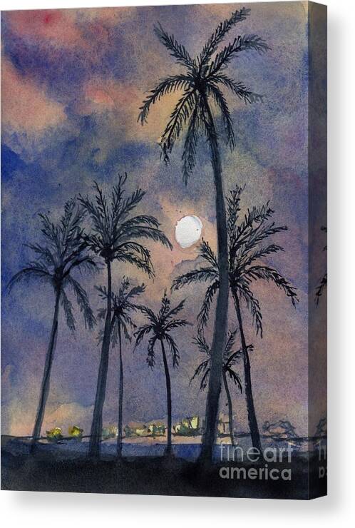 Florida Canvas Print featuring the painting Moonlight Over Key West by Randy Sprout
