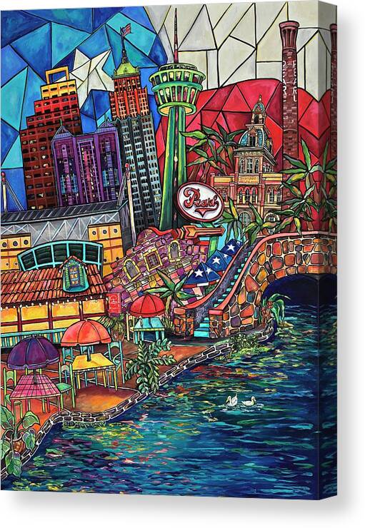 San Antonio Riverwalk Canvas Print featuring the painting Mosaic River by Patti Schermerhorn
