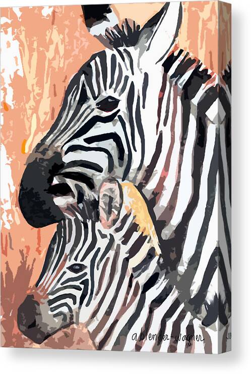 Zebra Canvas Print featuring the digital art Mother And Baby by Arline Wagner