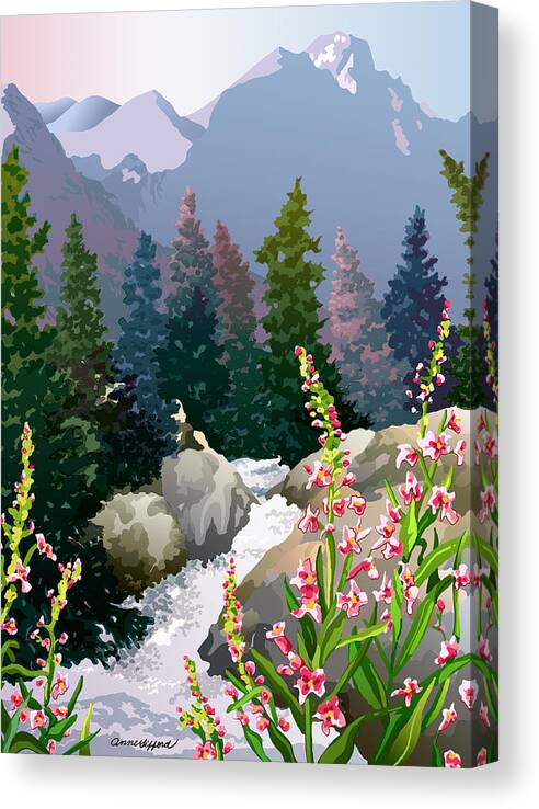 Rocky Mountains Canvas Print featuring the digital art Mountain Stream by Anne Gifford