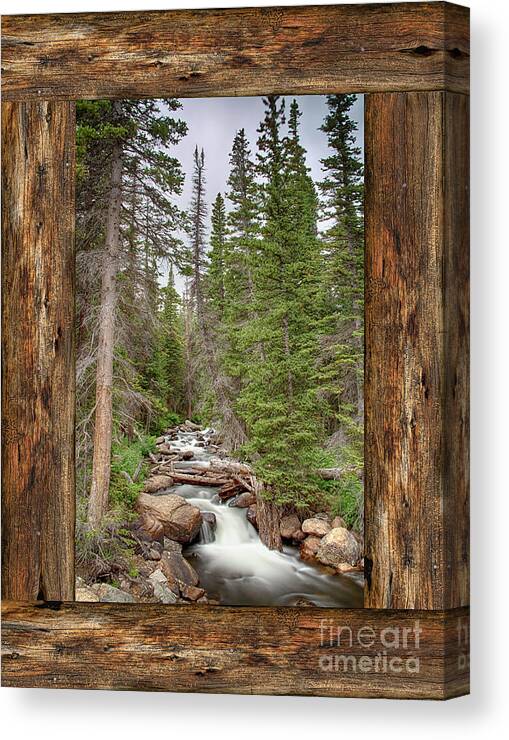 Windows Canvas Print featuring the photograph Mountain Stream Rustic Cabin Window View by James BO Insogna