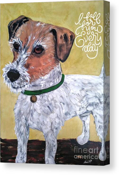 Dogs Canvas Print featuring the painting Terrier with green collar by Reina Resto