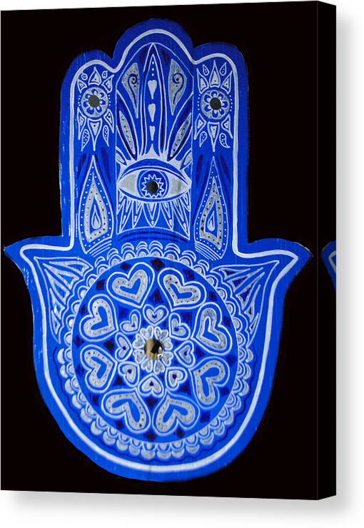 Blue Hamsa Canvas Print featuring the painting My Blue Hamsa by Patricia Arroyo