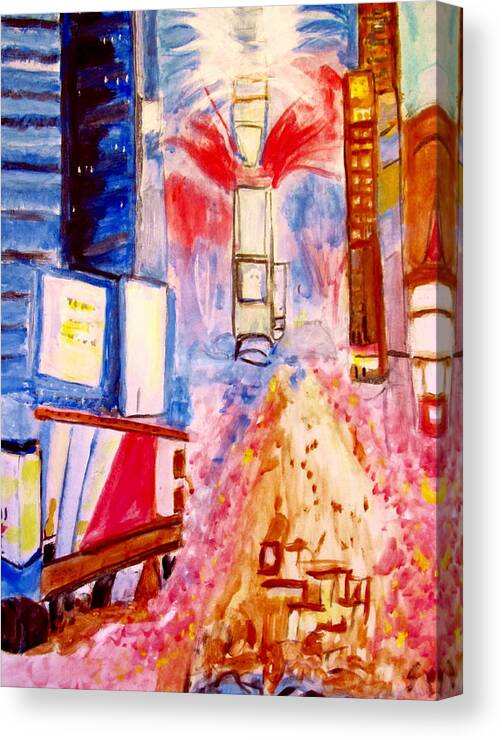 New Years Eve Canvas Print featuring the painting New Years Eve in Times Square by Stanley Morganstein